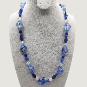 Handmade Lampwork Glass Bead Necklace Blue Art Glass Sterling Silver 925 Clasp
